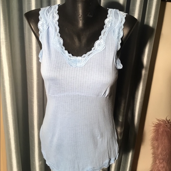 Calvin Klein Tops - Calvin Klein soft light blue top trimmed in lace